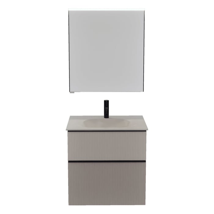 burgbad Fiumo 2.0 Badmöbelset 62 cm mit Waschtisch mit Unterschrank mit Griff G0200 und Spiegelschrank