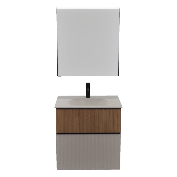 burgbad Fiumo 2.0 Badmöbelset 62 cm mit Waschtisch mit Unterschrank mit Griff G0200 und Spiegelschrank