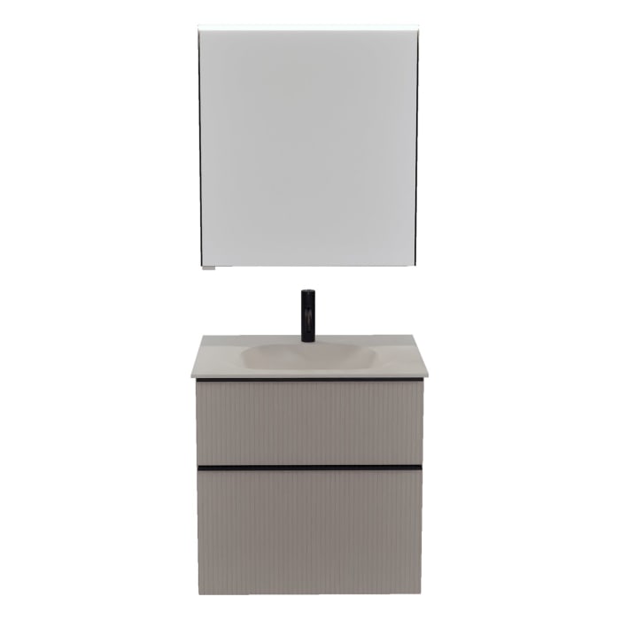 burgbad Fiumo 2.0 Badmöbelset 62 cm mit Waschtisch mit Unterschrank mit Griff G0200 und Spiegelschrank