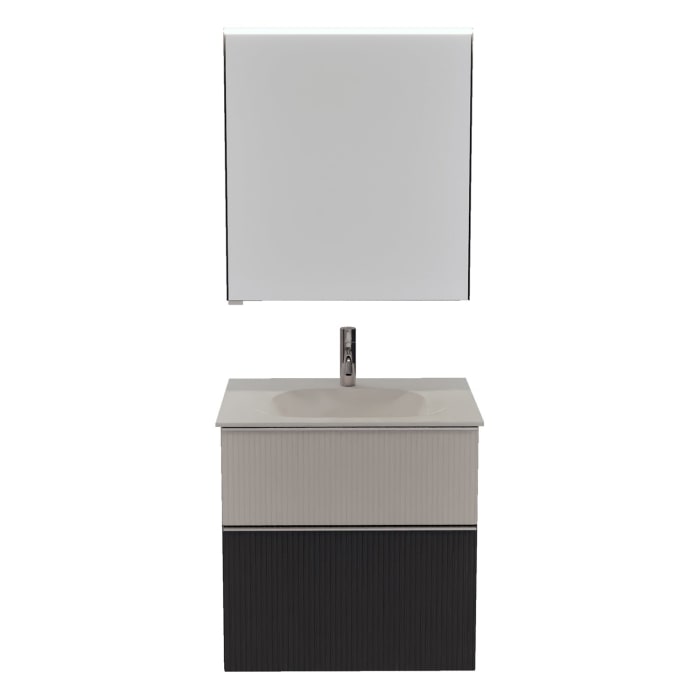 burgbad Fiumo 2.0 Badmöbelset 62 cm mit Waschtisch mit Unterschrank mit Griff G0146 und Spiegelschrank