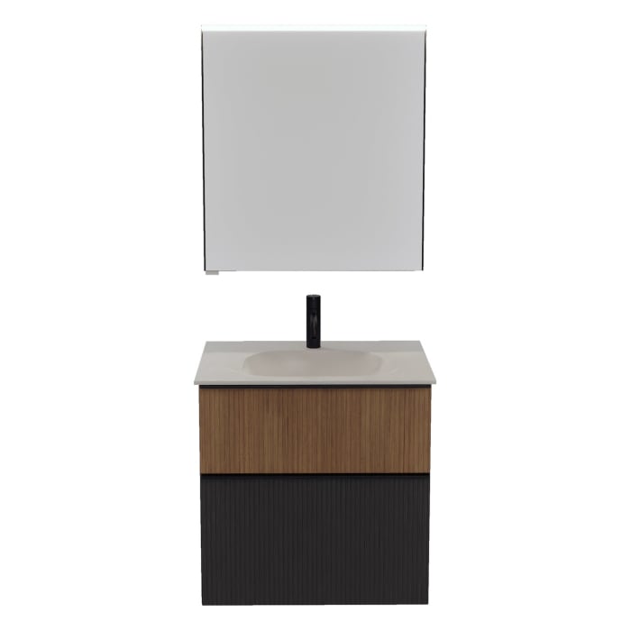 burgbad Fiumo 2.0 Badmöbelset 62 cm mit Waschtisch mit Unterschrank mit Griff G0200 und Spiegelschrank