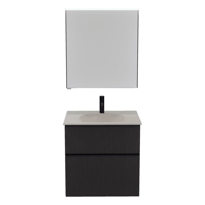 burgbad Fiumo 2.0 Badmöbelset 62 cm mit Waschtisch mit Unterschrank mit Griff G0200 und Spiegelschrank