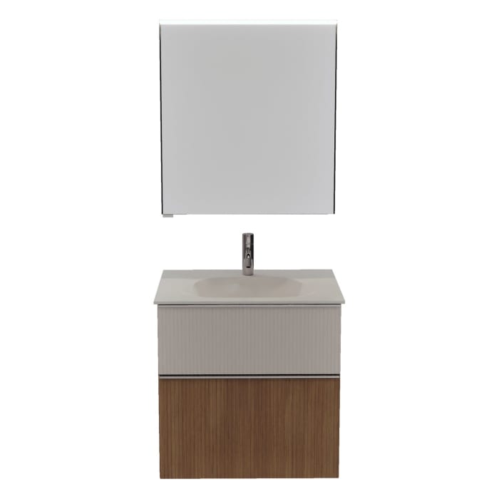 burgbad Fiumo 2.0 Badmöbelset 62 cm mit Waschtisch mit Unterschrank mit Griff G0146 und Spiegelschrank