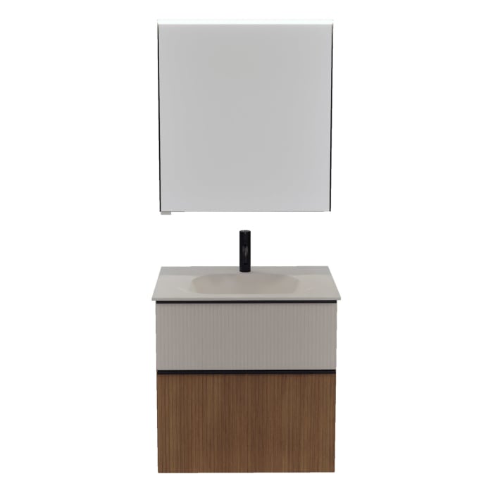 burgbad Fiumo 2.0 Badmöbelset 62 cm mit Waschtisch mit Unterschrank mit Griff G0200 und Spiegelschrank