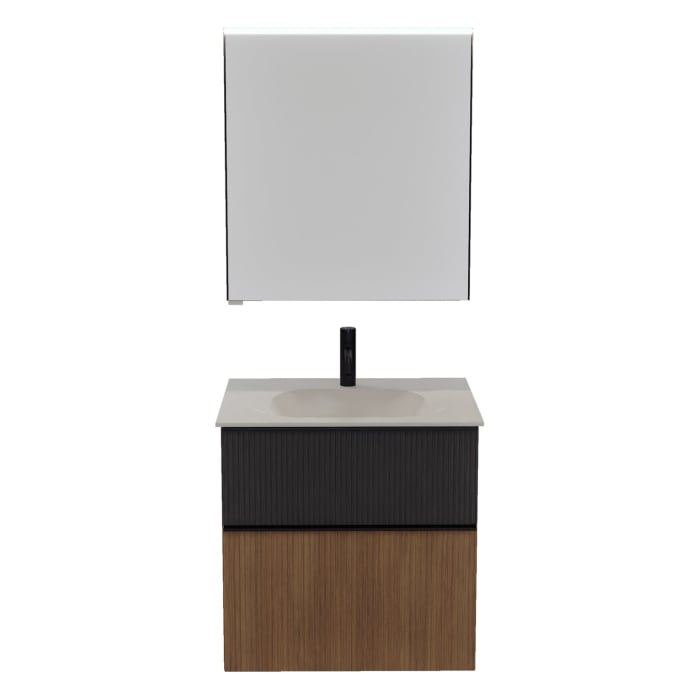 burgbad Fiumo 2.0 Badmöbelset 62 cm mit Waschtisch mit Unterschrank mit Griff G0200 und Spiegelschrank