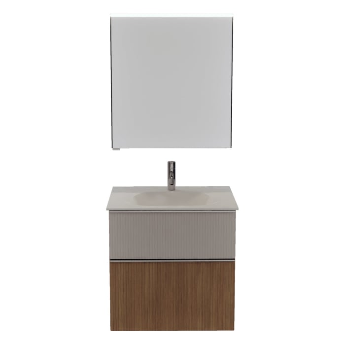 burgbad Fiumo 2.0 Badmöbelset 62 cm mit Waschtisch mit Unterschrank mit Griff G0146 und Spiegelschrank