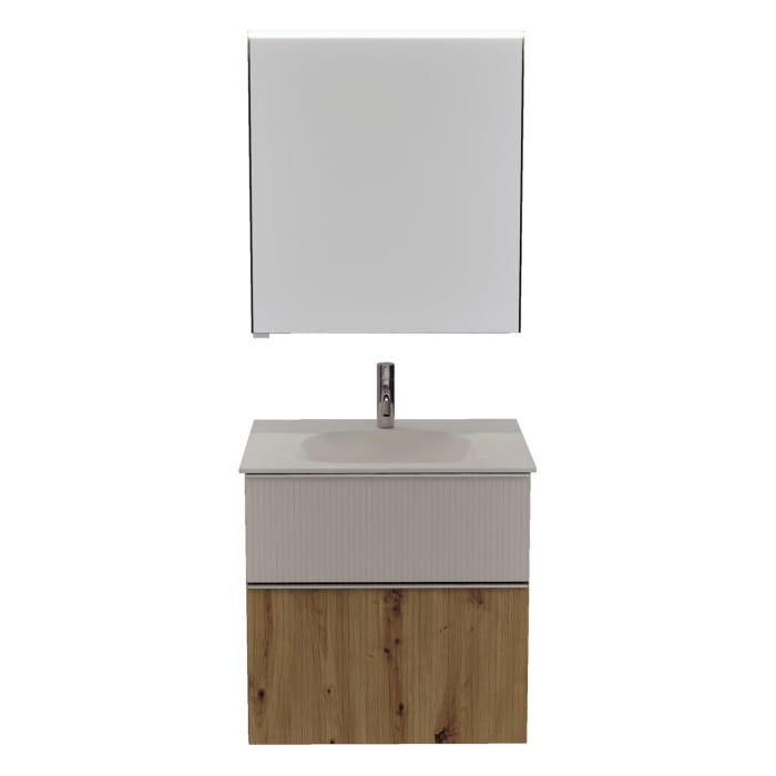 burgbad Fiumo 2.0 Badmöbelset 62 cm mit Waschtisch mit Unterschrank mit Griff G0146 und Spiegelschrank