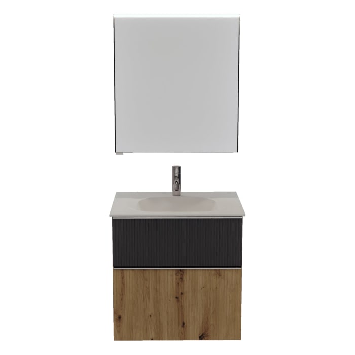 burgbad Fiumo 2.0 Badmöbelset 62 cm mit Waschtisch mit Unterschrank mit Griff G0146 und Spiegelschrank