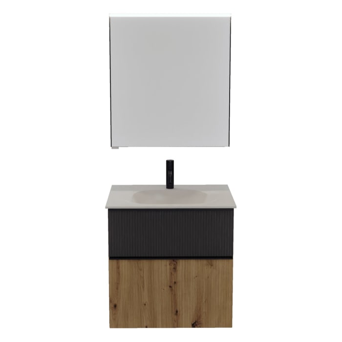 burgbad Fiumo 2.0 Badmöbelset 62 cm mit Waschtisch mit Unterschrank mit Griff G0200 und Spiegelschrank