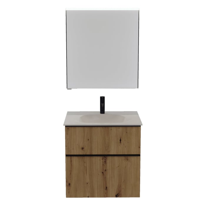 burgbad Fiumo 2.0 Badmöbelset 62 cm mit Waschtisch mit Unterschrank mit Griff G0200 und Spiegelschrank