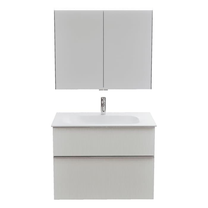 burgbad Fiumo 2.0 Badmöbelset 82 cm mit Waschtisch mit Unterschrank mit Griff G0146 und Spiegelschrank