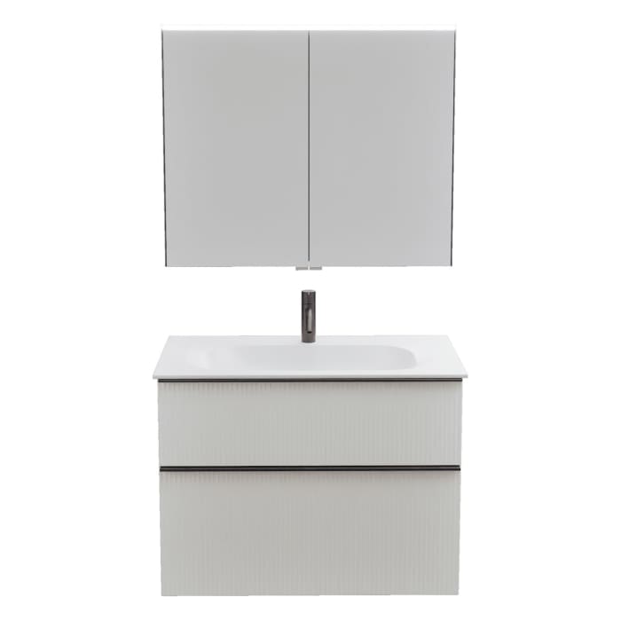 burgbad Fiumo 2.0 Badmöbelset 82 cm mit Waschtisch mit Unterschrank mit Griff G0200 und Spiegelschrank