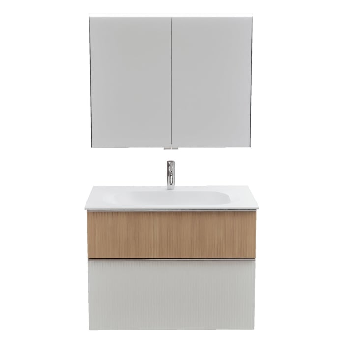 burgbad Fiumo 2.0 Badmöbelset 82 cm mit Waschtisch mit Unterschrank mit Griff G0146 und Spiegelschrank