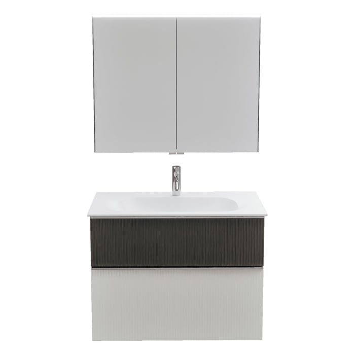 burgbad Fiumo 2.0 Badmöbelset 82 cm mit Waschtisch mit Unterschrank mit Griff G0146 und Spiegelschrank