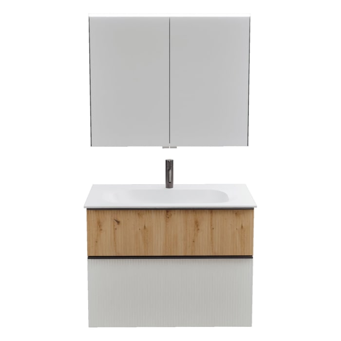 burgbad Fiumo 2.0 Badmöbelset 82 cm mit Waschtisch mit Unterschrank mit Griff G0200 und Spiegelschrank