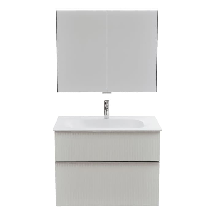 burgbad Fiumo 2.0 Badmöbelset 82 cm mit Waschtisch mit Unterschrank mit Griff G0146 und Spiegelschrank