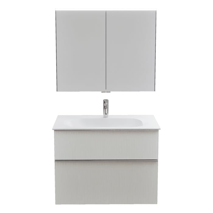 burgbad Fiumo 2.0 Badmöbelset 82 cm mit Waschtisch mit Unterschrank mit Griff G0146 und Spiegelschrank