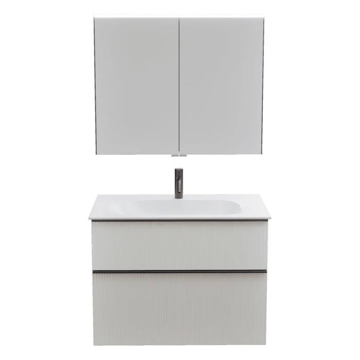 burgbad Fiumo 2.0 Badmöbelset 82 cm mit Waschtisch mit Unterschrank mit Griff G0200 und Spiegelschrank