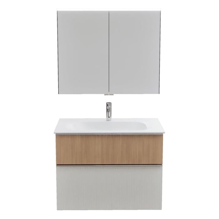 burgbad Fiumo 2.0 Badmöbelset 82 cm mit Waschtisch mit Unterschrank mit Griff G0146 und Spiegelschrank