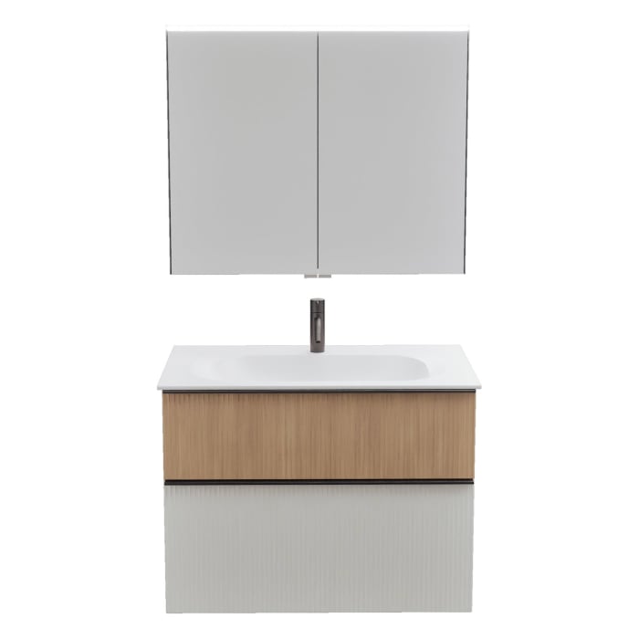 burgbad Fiumo 2.0 Badmöbelset 82 cm mit Waschtisch mit Unterschrank mit Griff G0200 und Spiegelschrank