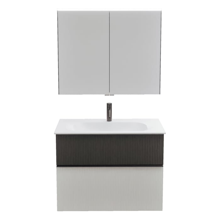 burgbad Fiumo 2.0 Badmöbelset 82 cm mit Waschtisch mit Unterschrank mit Griff G0200 und Spiegelschrank