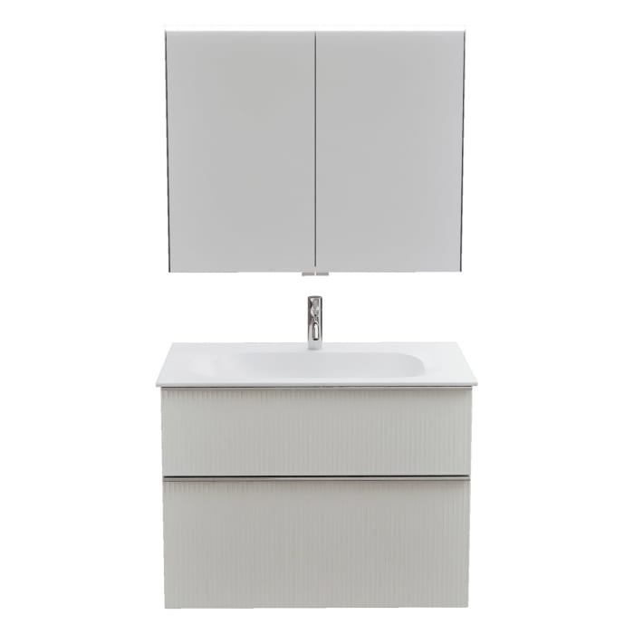 burgbad Fiumo 2.0 Badmöbelset 82 cm mit Waschtisch mit Unterschrank mit Griff G0146 und Spiegelschrank