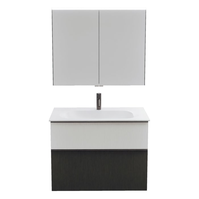 burgbad Fiumo 2.0 Badmöbelset 82 cm mit Waschtisch mit Unterschrank mit Griff G0200 und Spiegelschrank