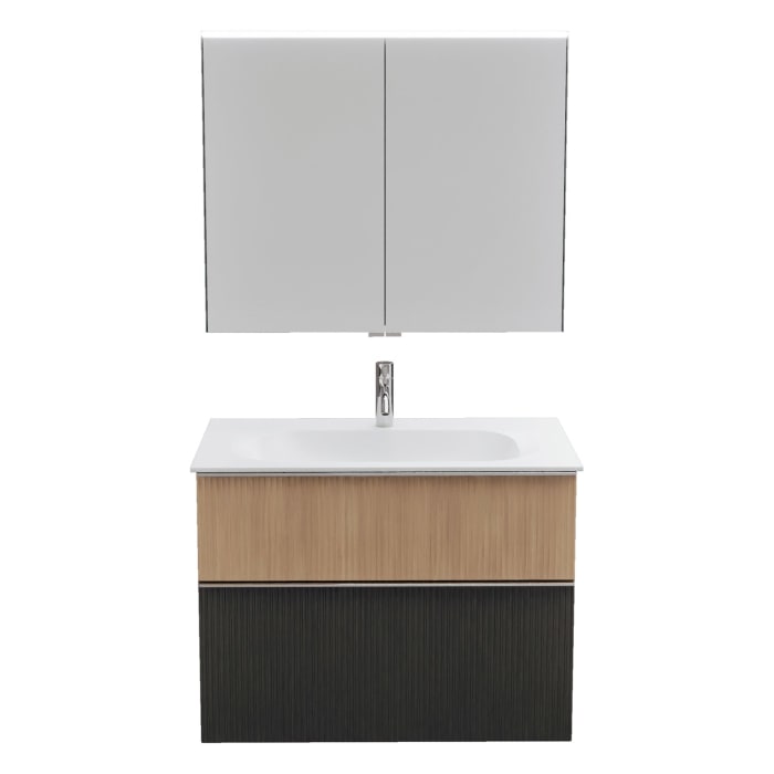 burgbad Fiumo 2.0 Badmöbelset 82 cm mit Waschtisch mit Unterschrank mit Griff G0146 und Spiegelschrank