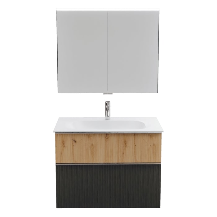 burgbad Fiumo 2.0 Badmöbelset 82 cm mit Waschtisch mit Unterschrank mit Griff G0146 und Spiegelschrank