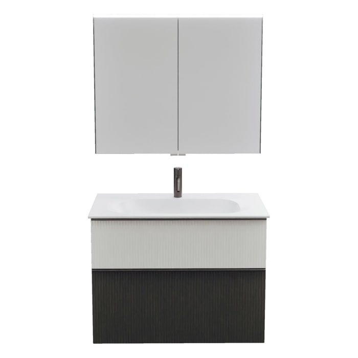 burgbad Fiumo 2.0 Badmöbelset 82 cm mit Waschtisch mit Unterschrank mit Griff G0200 und Spiegelschrank