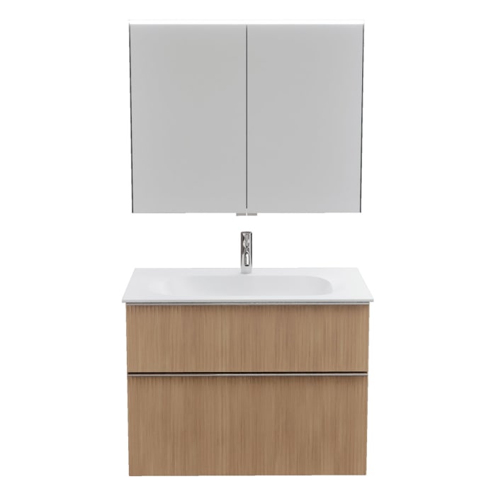 burgbad Fiumo 2.0 Badmöbelset 82 cm mit Waschtisch mit Unterschrank mit Griff G0146 und Spiegelschrank