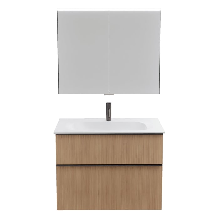 burgbad Fiumo 2.0 Badmöbelset 82 cm mit Waschtisch mit Unterschrank mit Griff G0200 und Spiegelschrank