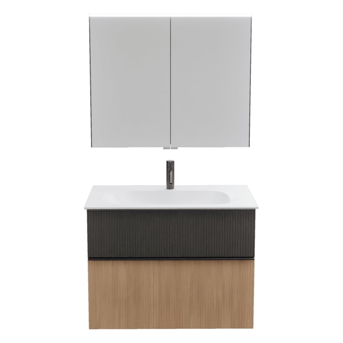 burgbad Fiumo 2.0 Badmöbelset 82 cm mit Waschtisch mit Unterschrank mit Griff G0200 und Spiegelschrank