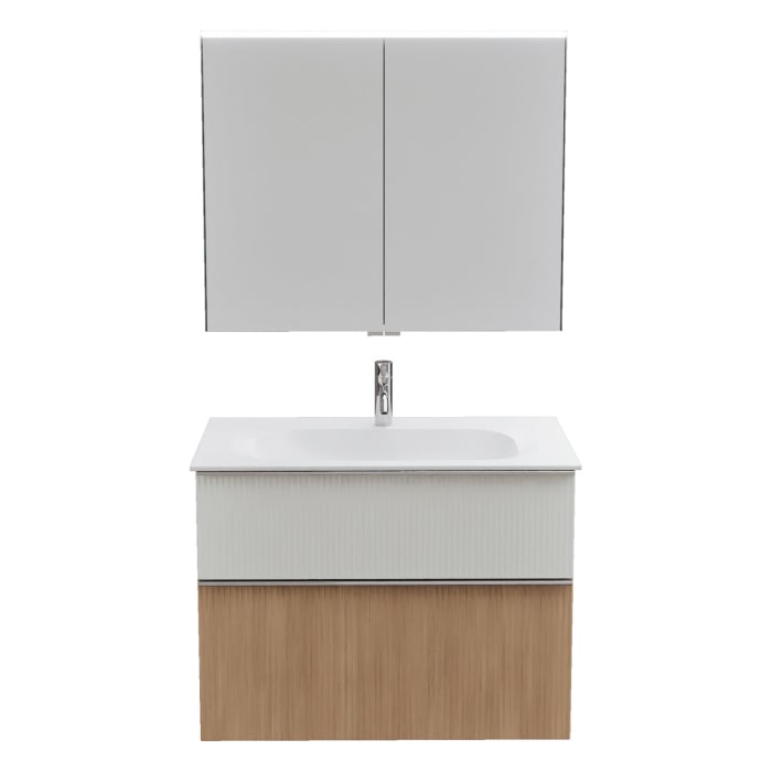 burgbad Fiumo 2.0 Badmöbelset 82 cm mit Waschtisch mit Unterschrank mit Griff G0146 und Spiegelschrank