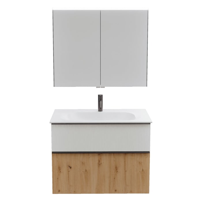 burgbad Fiumo 2.0 Badmöbelset 82 cm mit Waschtisch mit Unterschrank mit Griff G0200 und Spiegelschrank