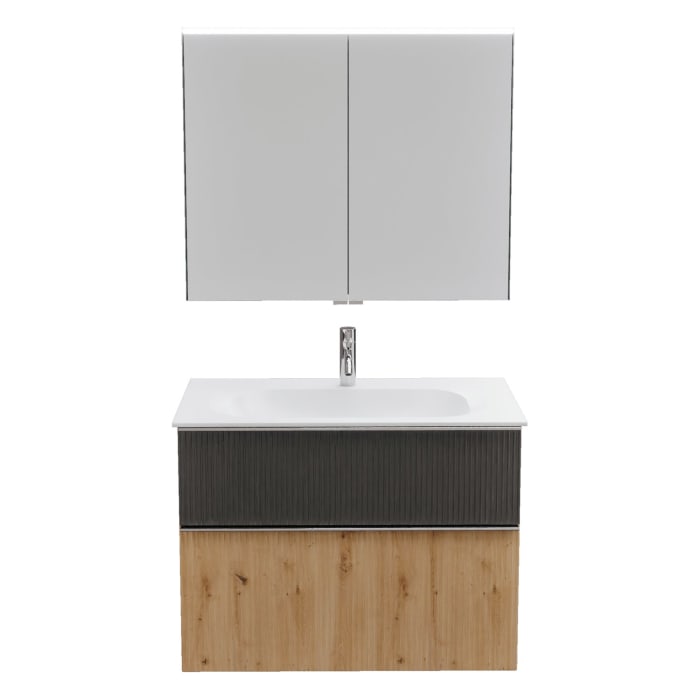 burgbad Fiumo 2.0 Badmöbelset 82 cm mit Waschtisch mit Unterschrank mit Griff G0146 und Spiegelschrank