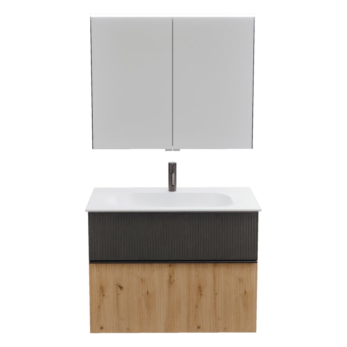 burgbad Fiumo 2.0 Badmöbelset 82 cm mit Waschtisch mit Unterschrank mit Griff G0200 und Spiegelschrank