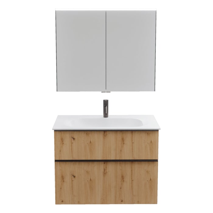 burgbad Fiumo 2.0 Badmöbelset 82 cm mit Waschtisch mit Unterschrank mit Griff G0200 und Spiegelschrank