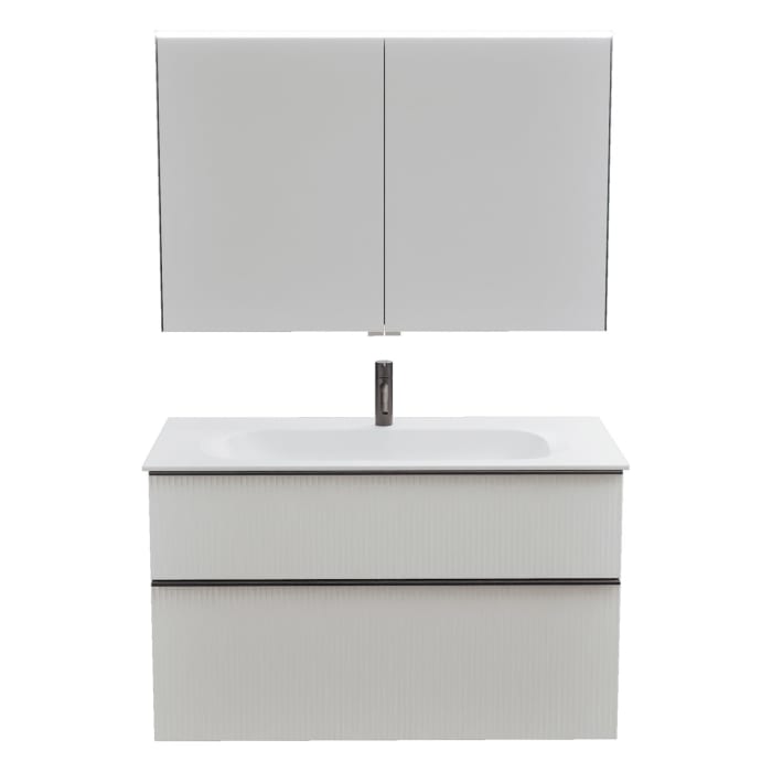 burgbad Fiumo 2.0 Badmöbelset 102 cm mit Waschtisch mit Unterschrank mit Griff G0200 und Spiegelschrank