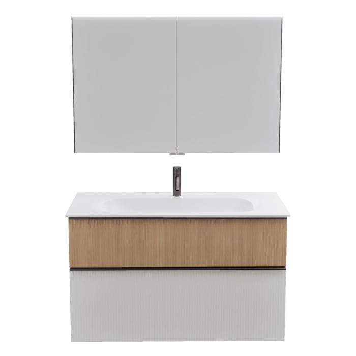 burgbad Fiumo 2.0 Badmöbelset 102 cm mit Waschtisch mit Unterschrank mit Griff G0200 und Spiegelschrank