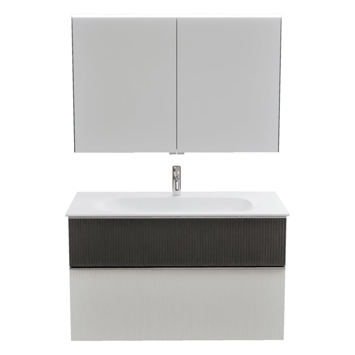 burgbad Fiumo 2.0 Badmöbelset 102 cm mit Waschtisch mit Unterschrank mit Griff G0146 und Spiegelschrank