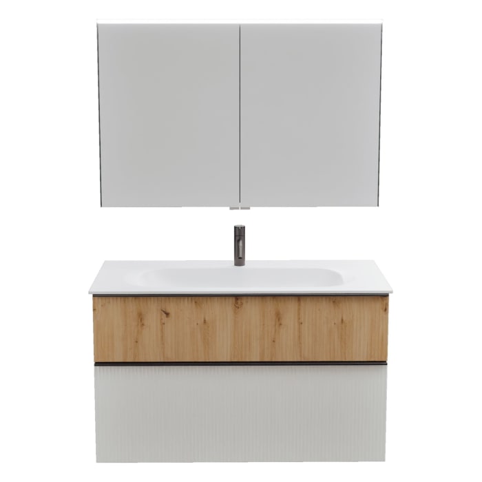 burgbad Fiumo 2.0 Badmöbelset 102 cm mit Waschtisch mit Unterschrank mit Griff G0200 und Spiegelschrank