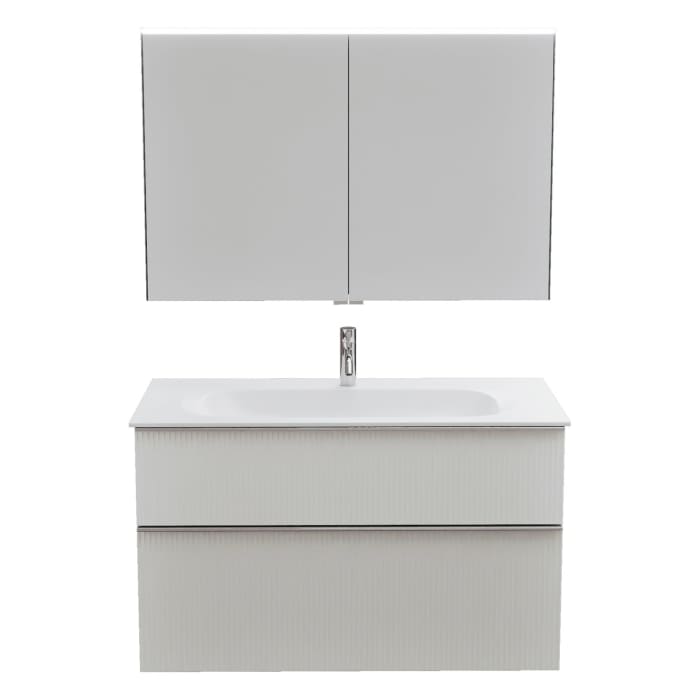 burgbad Fiumo 2.0 Badmöbelset 102 cm mit Waschtisch mit Unterschrank mit Griff G0146 und Spiegelschrank