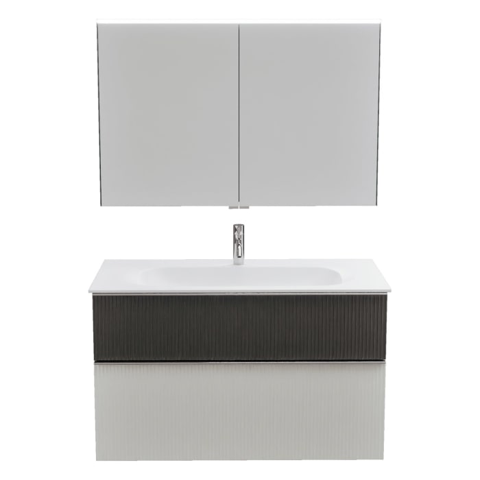 burgbad Fiumo 2.0 Badmöbelset 102 cm mit Waschtisch mit Unterschrank mit Griff G0146 und Spiegelschrank