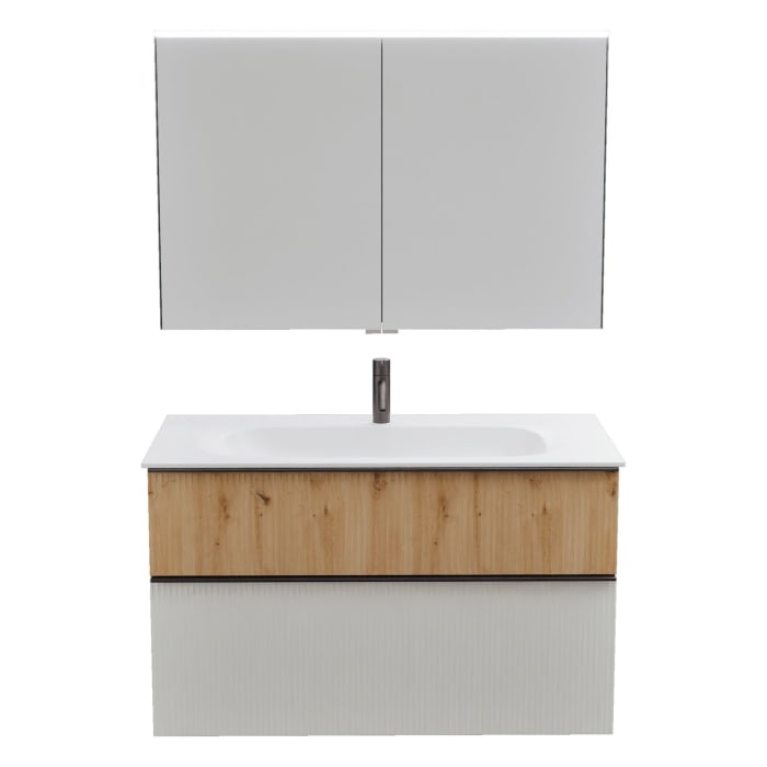 burgbad Fiumo 2.0 Badmöbelset 102 cm mit Waschtisch mit Unterschrank mit Griff G0200 und Spiegelschrank