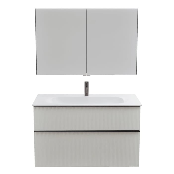 burgbad Fiumo 2.0 Badmöbelset 102 cm mit Waschtisch mit Unterschrank mit Griff G0200 und Spiegelschrank