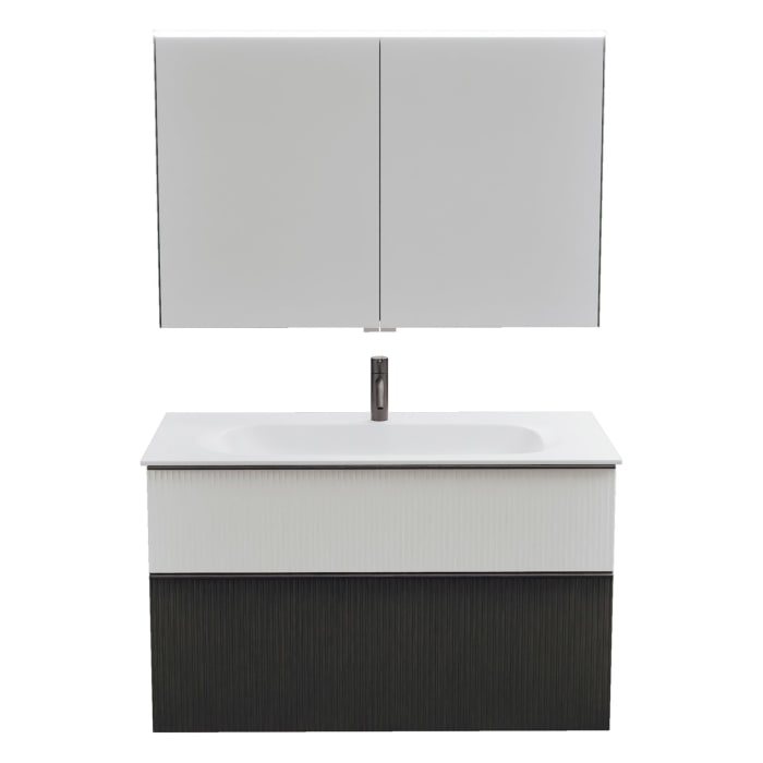 burgbad Fiumo 2.0 Badmöbelset 102 cm mit Waschtisch mit Unterschrank mit Griff G0200 und Spiegelschrank