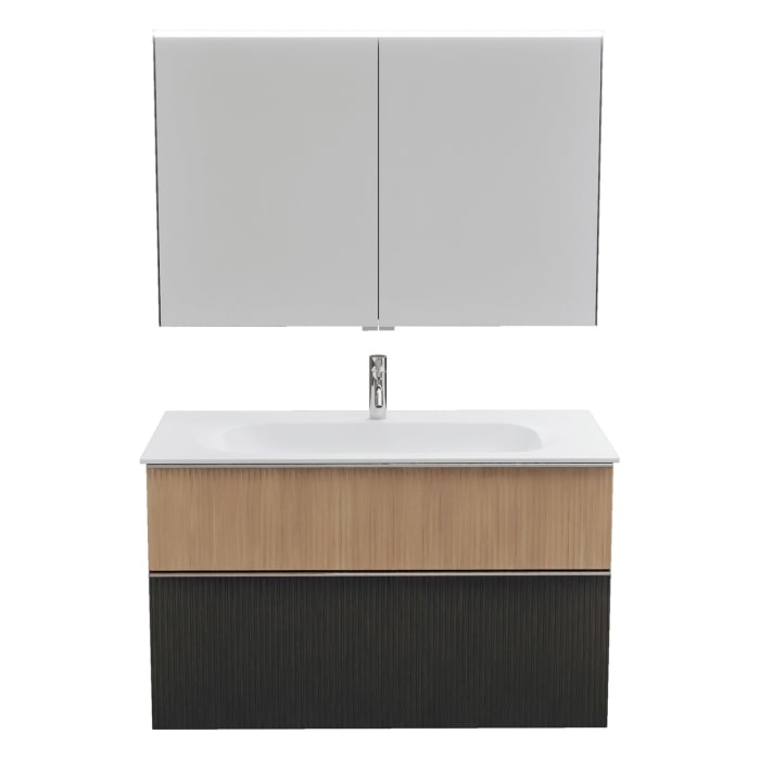 burgbad Fiumo 2.0 Badmöbelset 102 cm mit Waschtisch mit Unterschrank mit Griff G0146 und Spiegelschrank