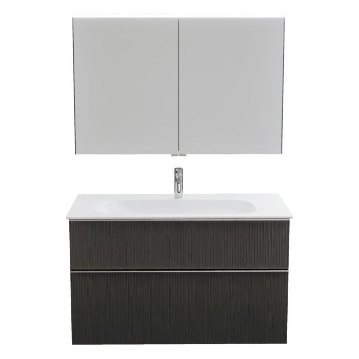 burgbad Fiumo 2.0 Badmöbelset 102 cm mit Waschtisch mit Unterschrank mit Griff G0146 und Spiegelschrank