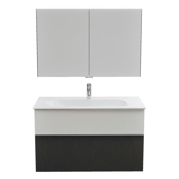 burgbad Fiumo 2.0 Badmöbelset 102 cm mit Waschtisch mit Unterschrank mit Griff G0146 und Spiegelschrank